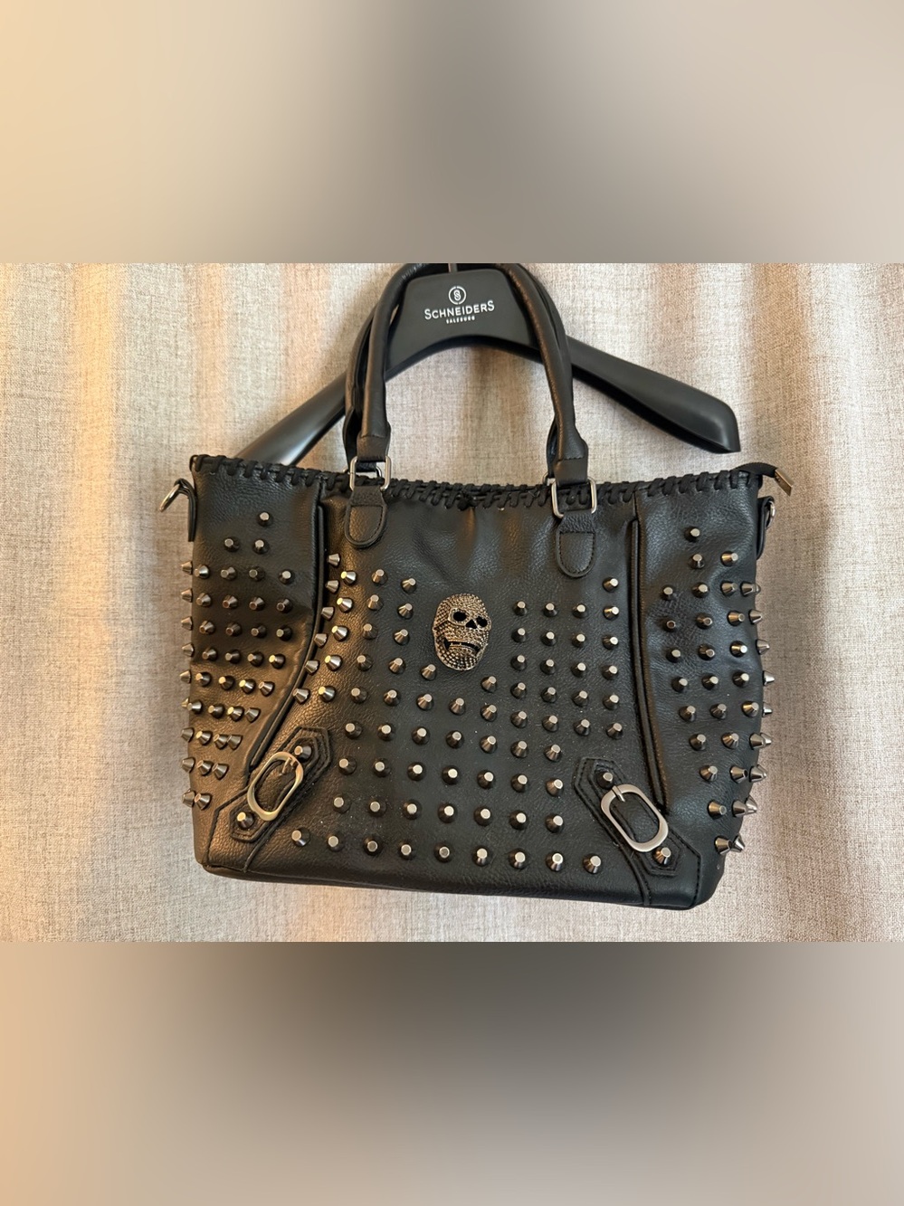 Black Studded Skull Tote - Unbranded
